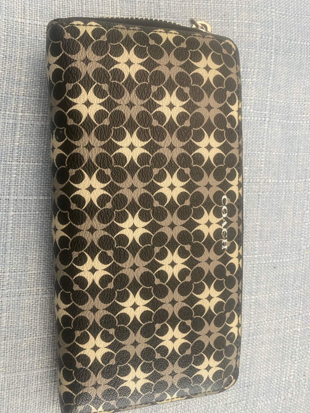 Coach Black & Khaki Signature Zip Wallet